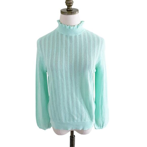 NWT J. Crew Pastel Green Open Knit High Neck Sweater 100% Cotton Size Small - Picture 1 of 8